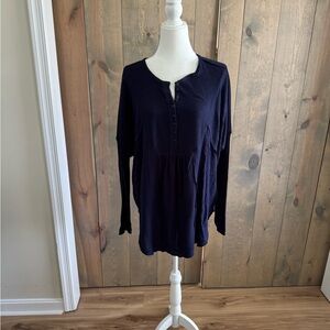 Free People Dark Blue Button-Front Blouse - 093